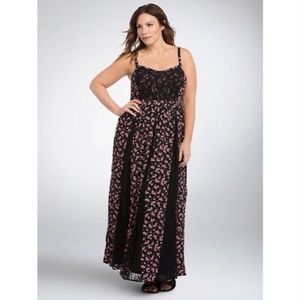 Torrid Black & Pink Floral Lace Inset Maxi Dress 5X